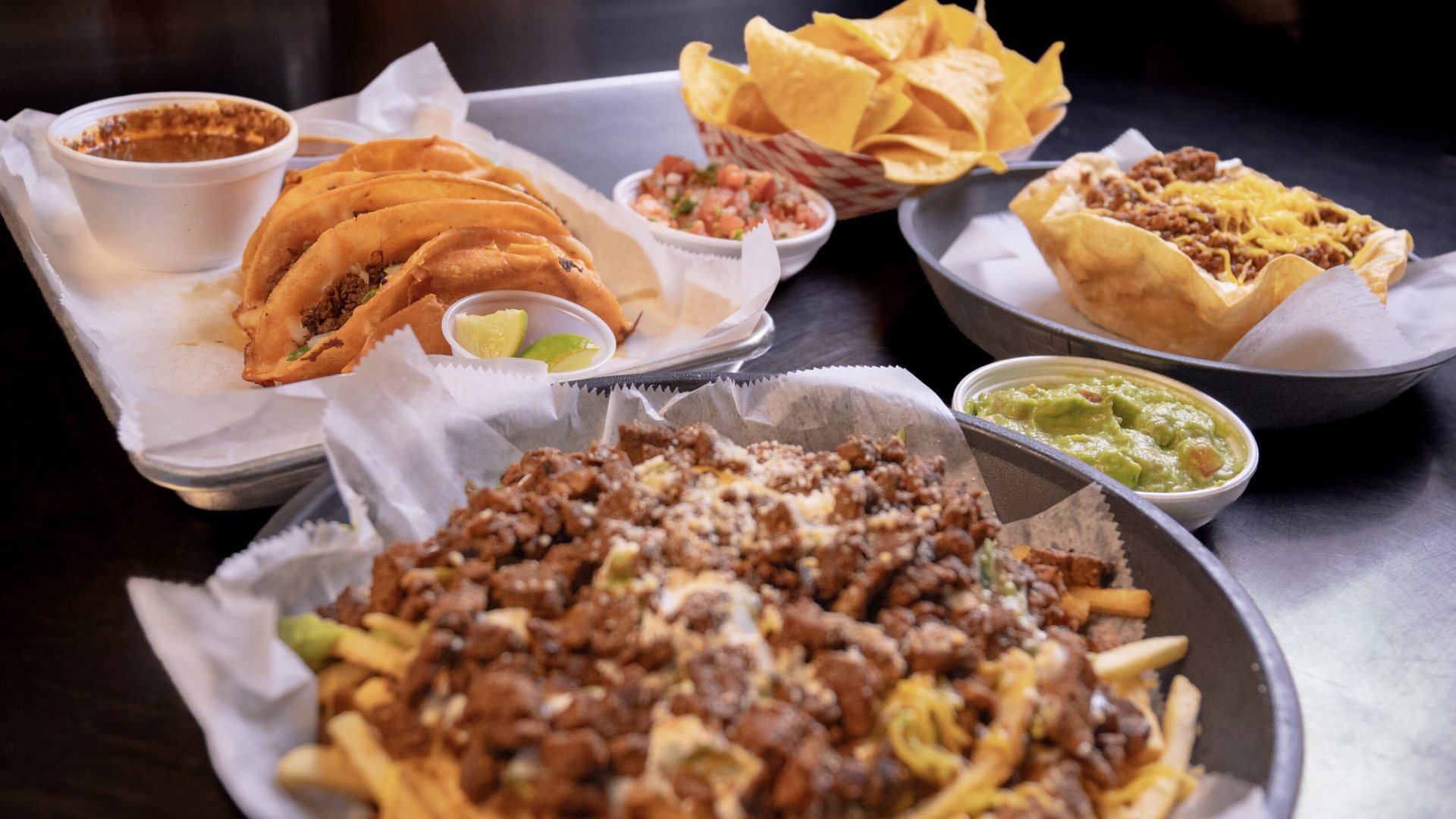 A table full of Lorita's Mexican food
